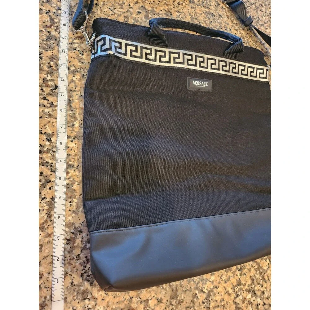 Versace Fragrances Black Canvas Greek Key Silver Accent Zipper Closure